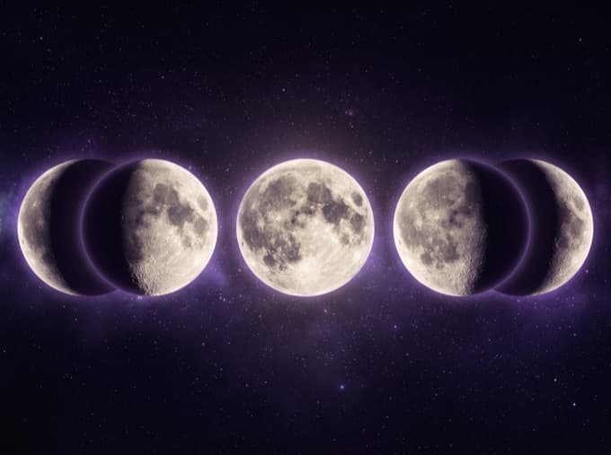 Phases of the moon across a starry sky